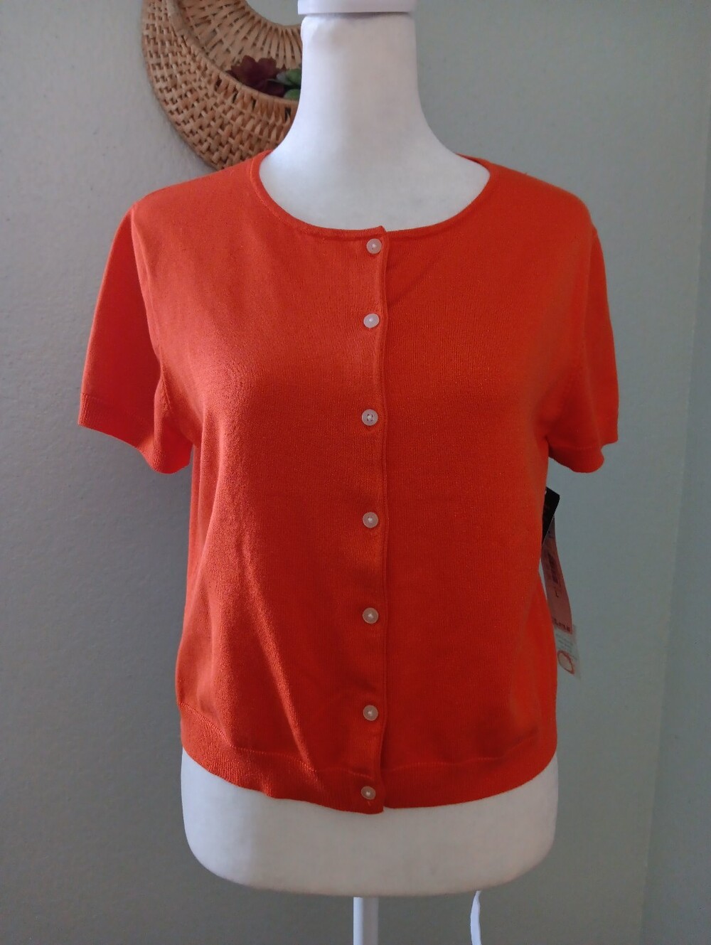 Ralph Lauren Short-Sleeve Silk Blend Button-Front Knit Cardigan in Orange